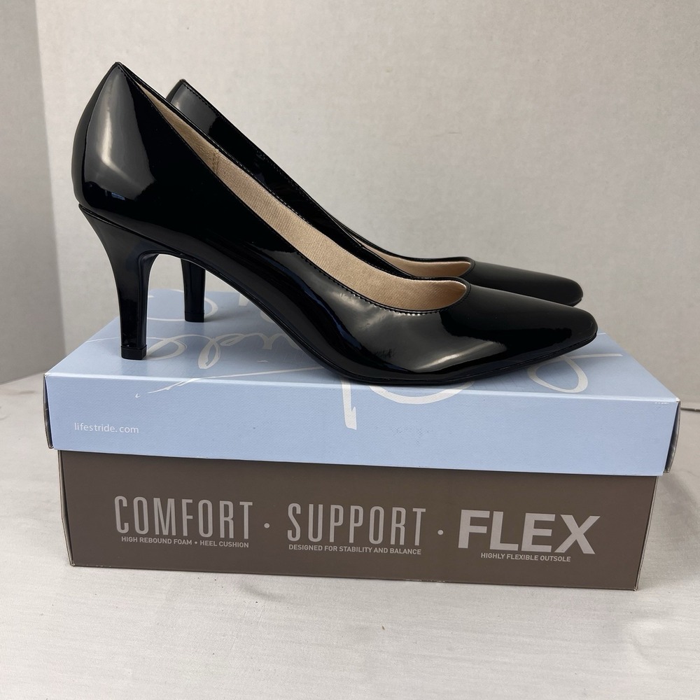 LifeStride Parter Sevyn Pumps Black Patent Classic Dress Work Heels Women's 10M